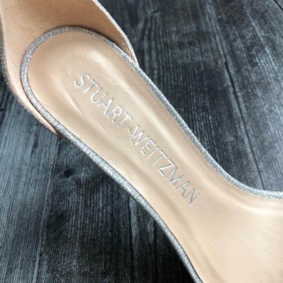Stuart Weitzman Heels Nudistcurve Glitter Textile Square OpenToe 11 - Picture 10 of 12